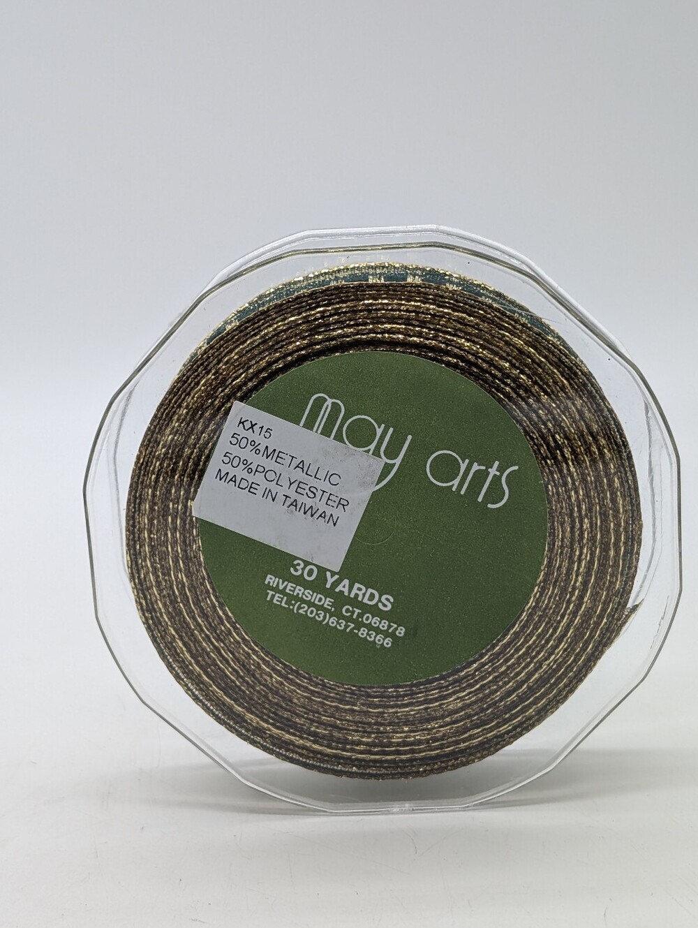 Vintage May Arts Metallic Ribbon Trim - Green and Gold 1"X30 Yards